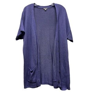 J JILL Short Sleeve Linen Rayon Blend Button V-neck Pockets Cardigan Large Lilac